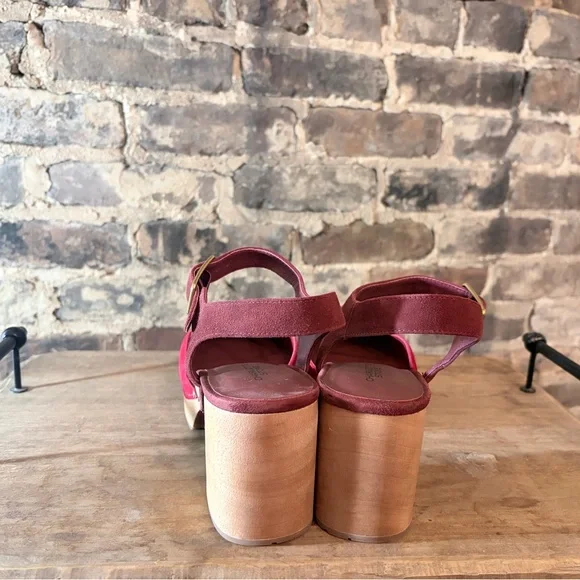Charlotte Stone Red Suede Mules with Wooden Heel - Picture 4 of 4